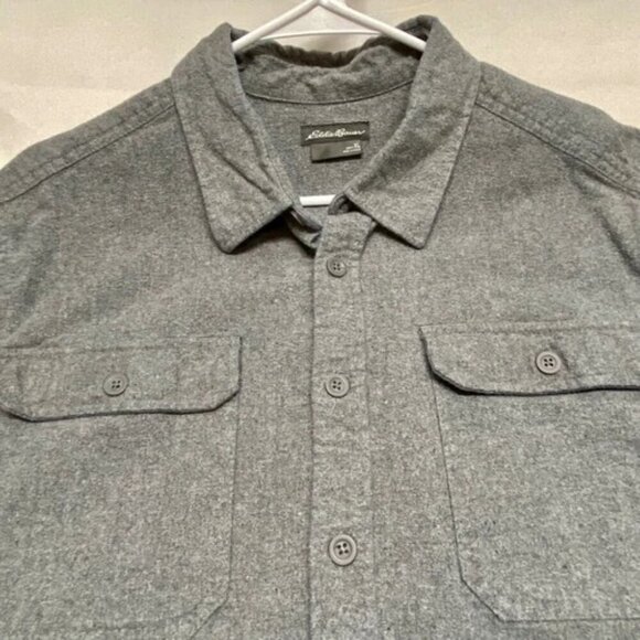 Eddie Bauer Men's Shirt Jacket XL Gray Chamois Flannel Heavyweight Shacket EUC - Picture 9 of 9